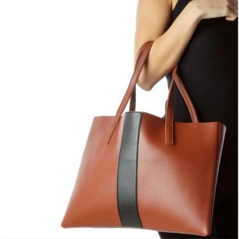 NWOT Vince Camuto Luck Tote Brown with Black Stripe - Picture 2 of 4
